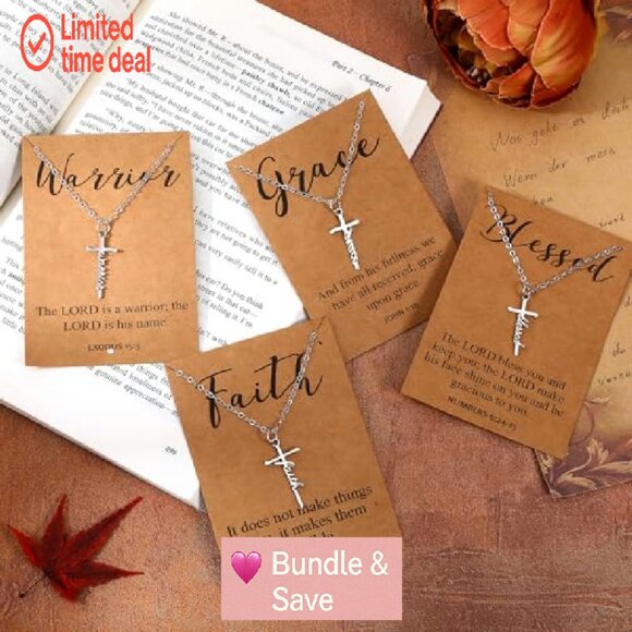 Stainless Steel Cross Necklace Set with Bible Verse Cards, 24 Pcs, Adjustable - Picture 5 of 8